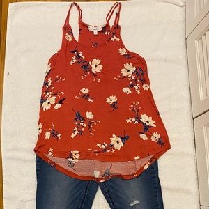 Pink Rose red flowered tank-Size S